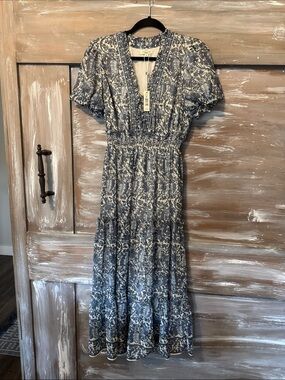 Max Studio Navy Floral Tiered long dress